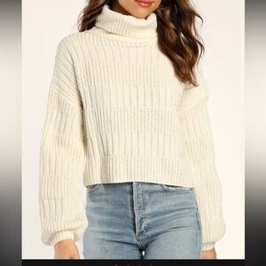 Ivory Chenille Turtleneck Sweater